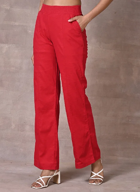 Red Long Plain Pant