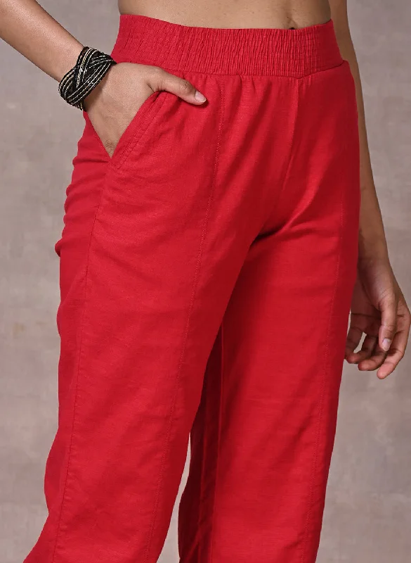 Red Long Plain Pant