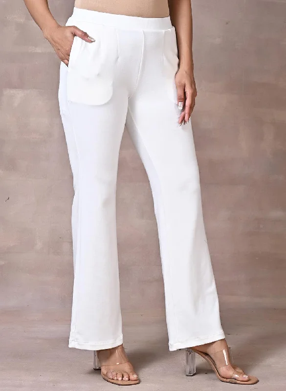 White Fitted Trouser Pants With Straight Hem