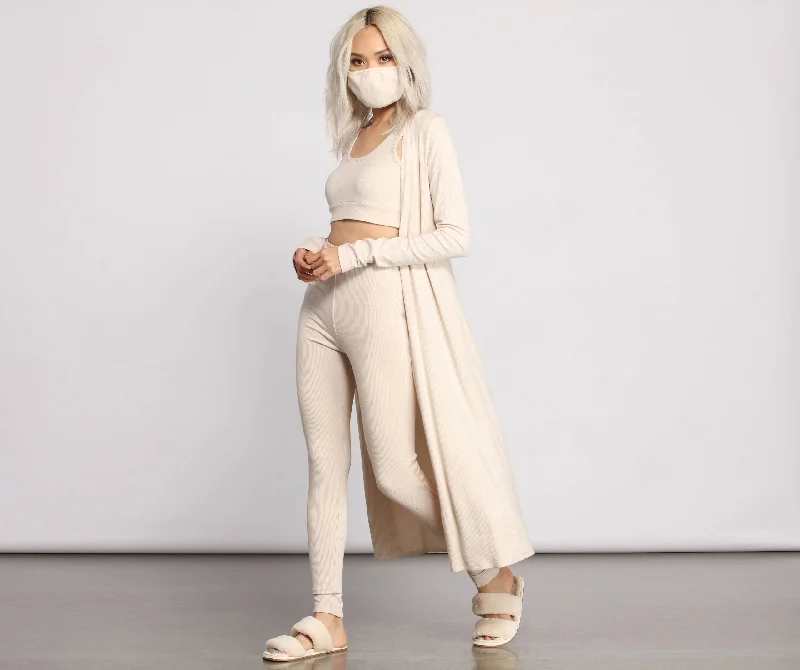 Ribbed Knit Long Sleeve Duster