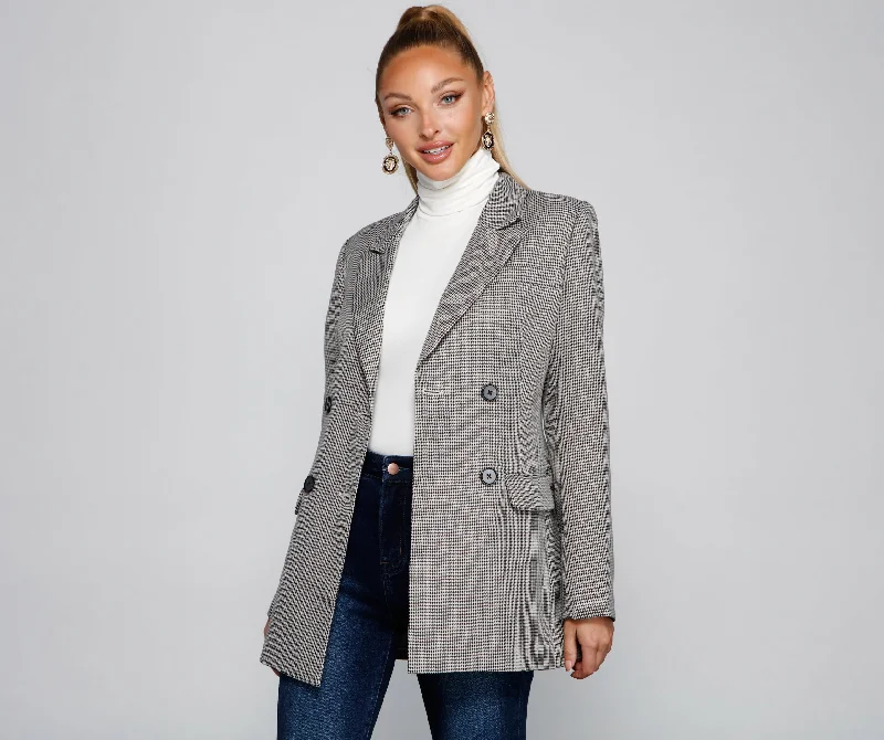 So Professional Plaid Longline Blazer