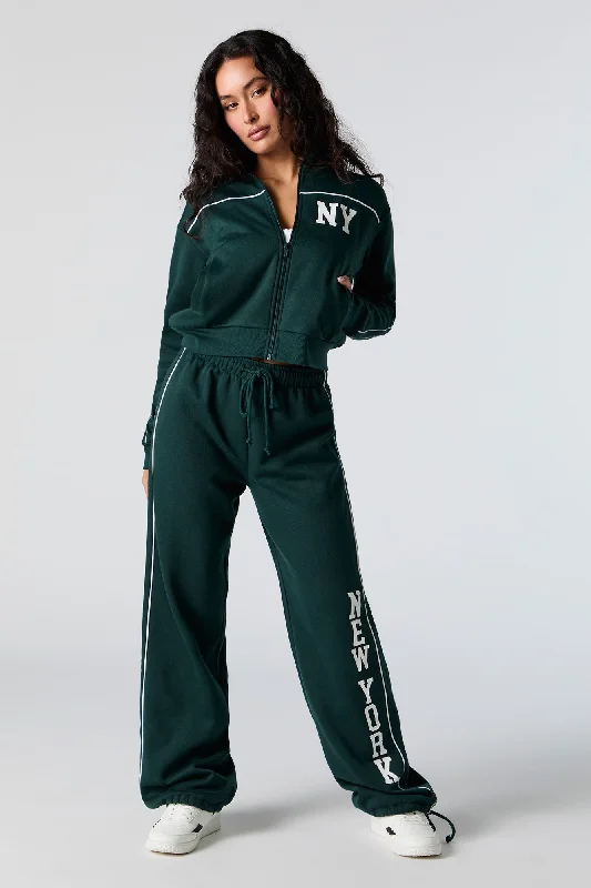 Graphic Fleece Wide Leg Self Tie Sweatpant