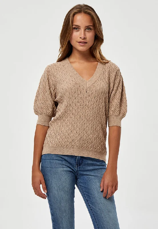 PCRosalia Knit T-Shirt - Warm Sand Melange