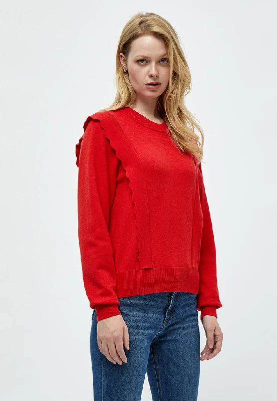 Rosalia Ruffle Pullover - True red