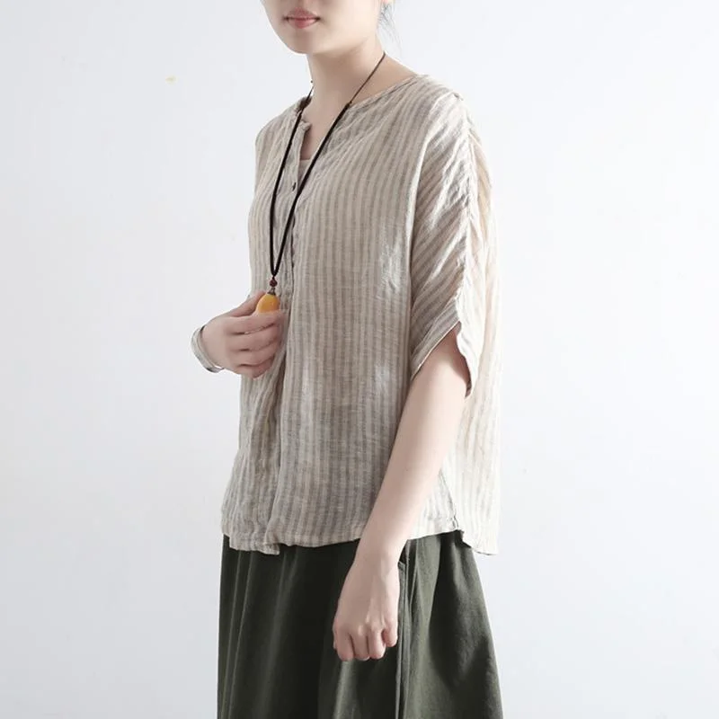 Summer Loose Cotton Linen Striped Shirt