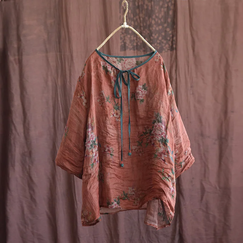 Summer Vintage Long Sleeve Thin Linen Blouse