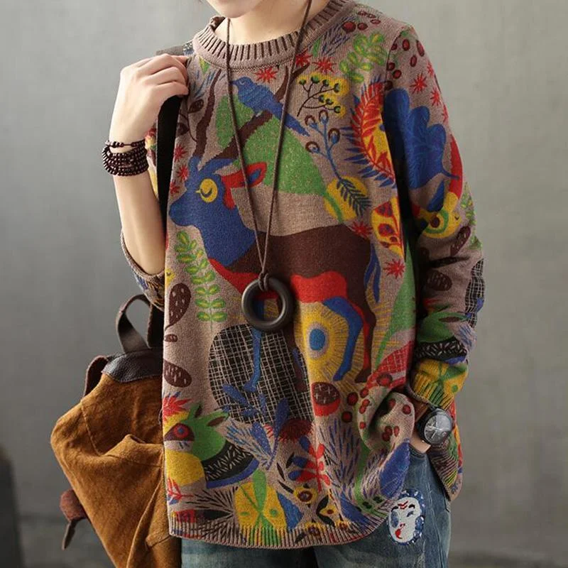 Vintage Loose Animal Pattern Print Blouse